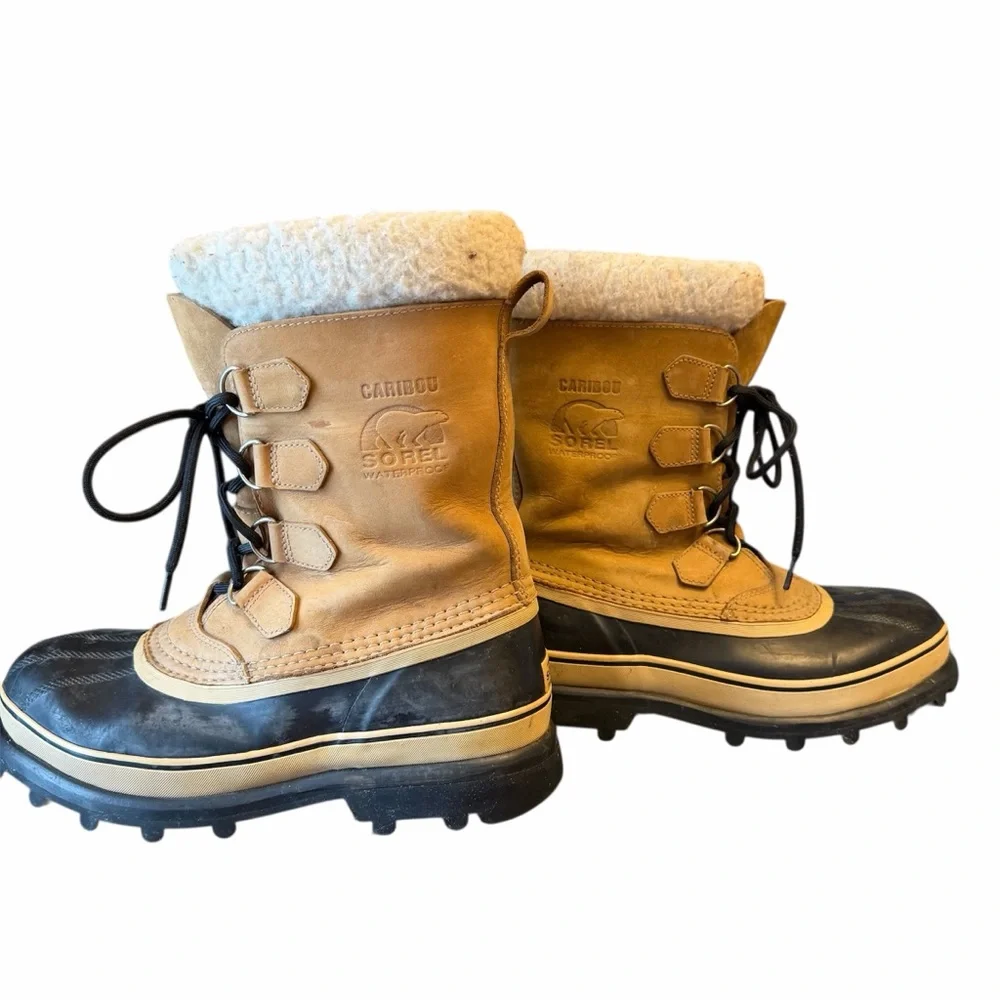 SOREL Men’s Caribou Waterproof Snow Boots Sz 9 Tan/Black